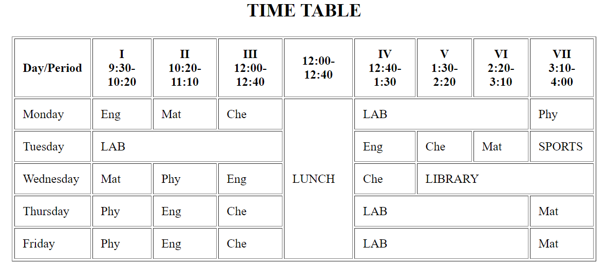 Time Table