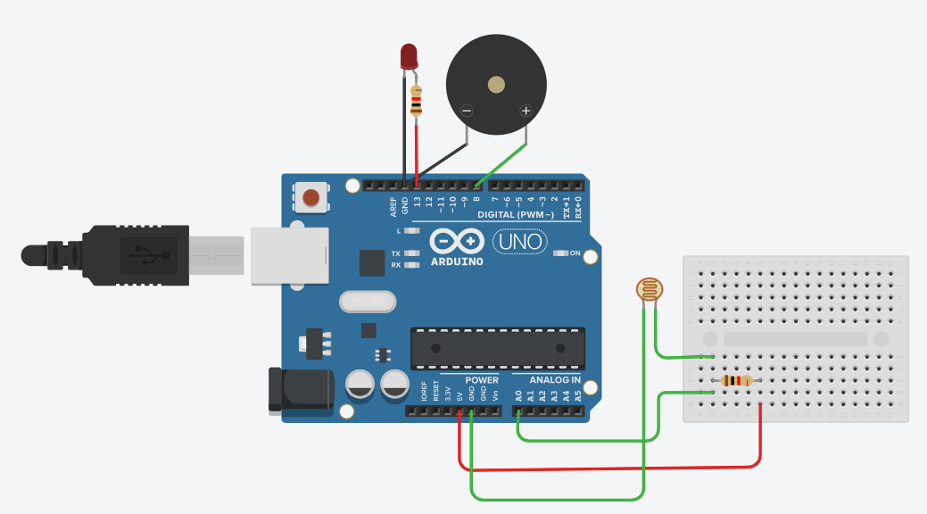 Arduino Program To Interface Buzzer With Ldr And Led